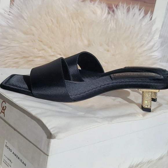 New Good American Womens Black Satin Kickstand Slide Sandal Mules Black Size 9 - Picture 5 of 12